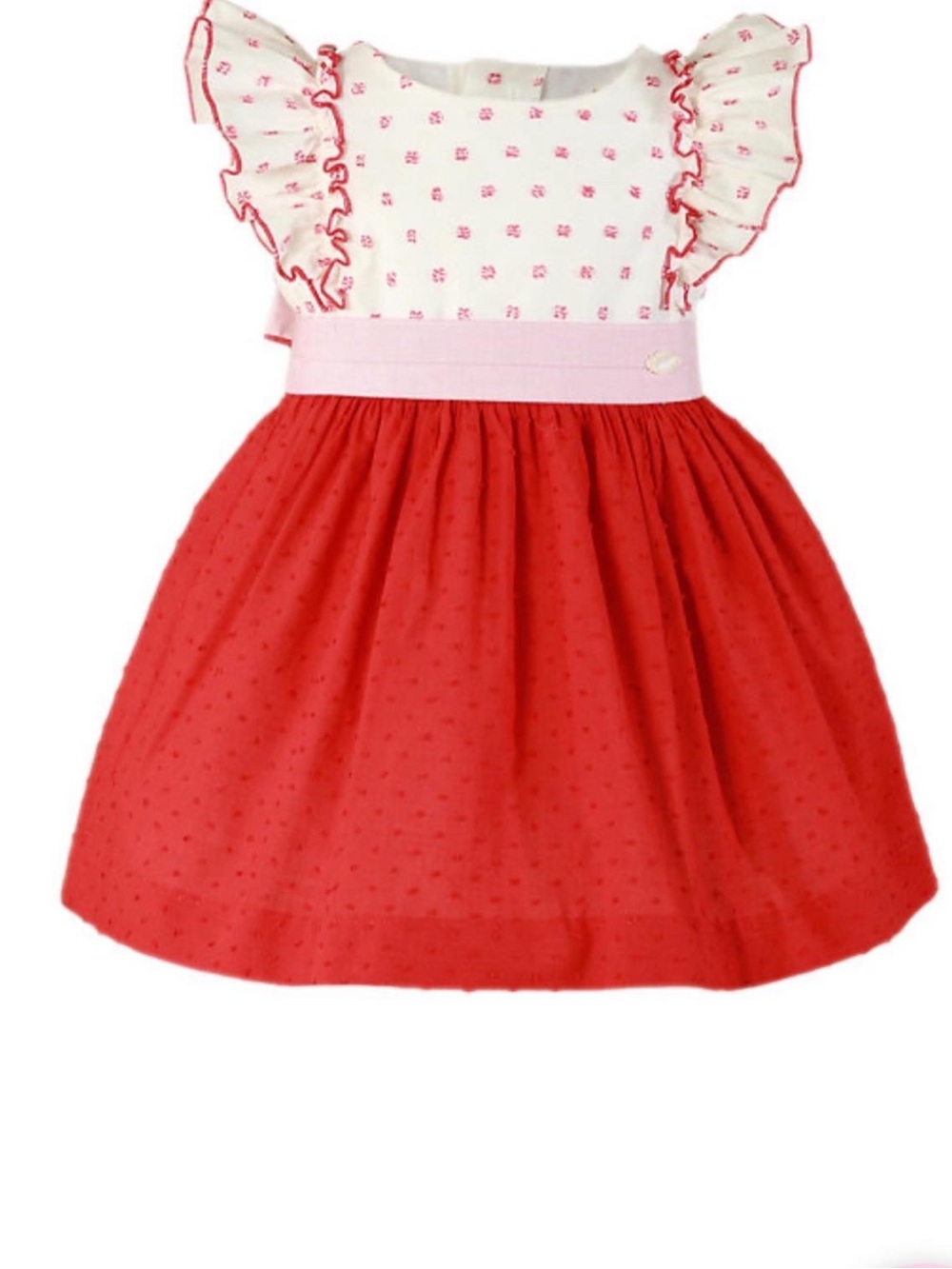 Red and White Ruffle Sleeve Kids Dress - Picture 2 of 2